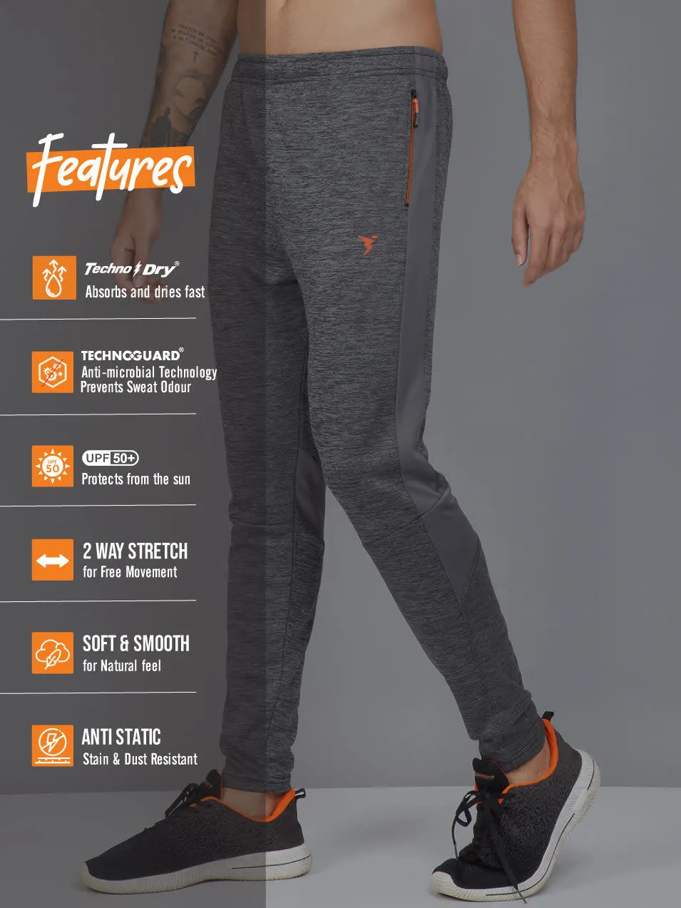 Technosport Men's Self Design Melange Active Quick Dry Running Trackpant