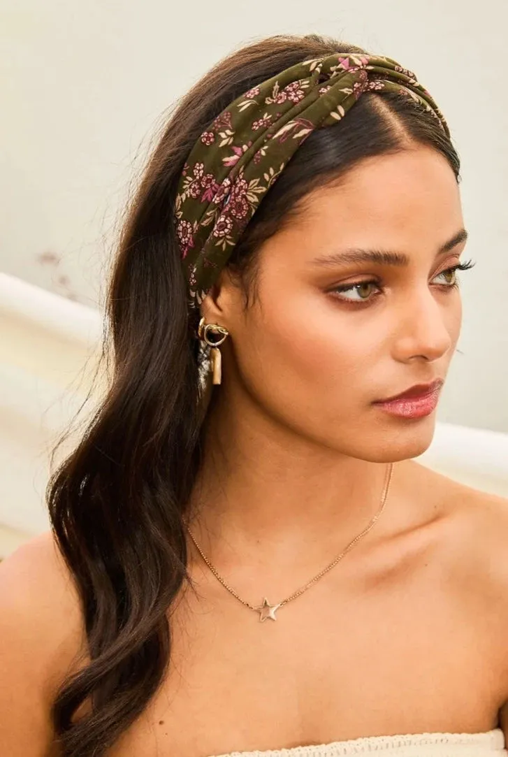 The Floral Print Hairband - Olive