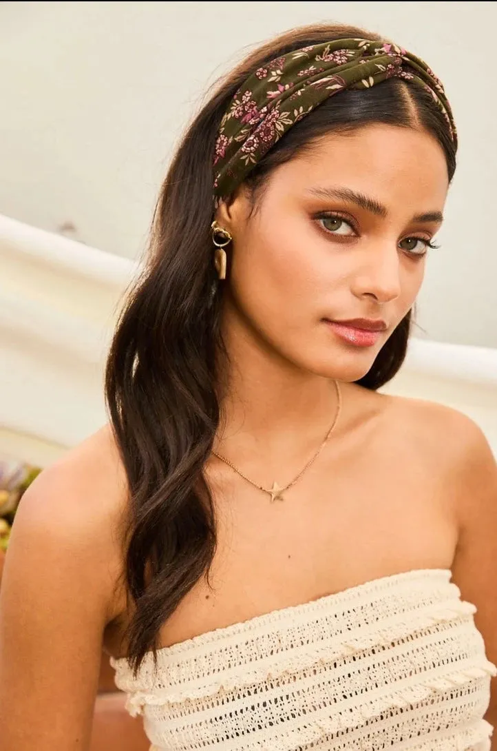 The Floral Print Hairband - Olive
