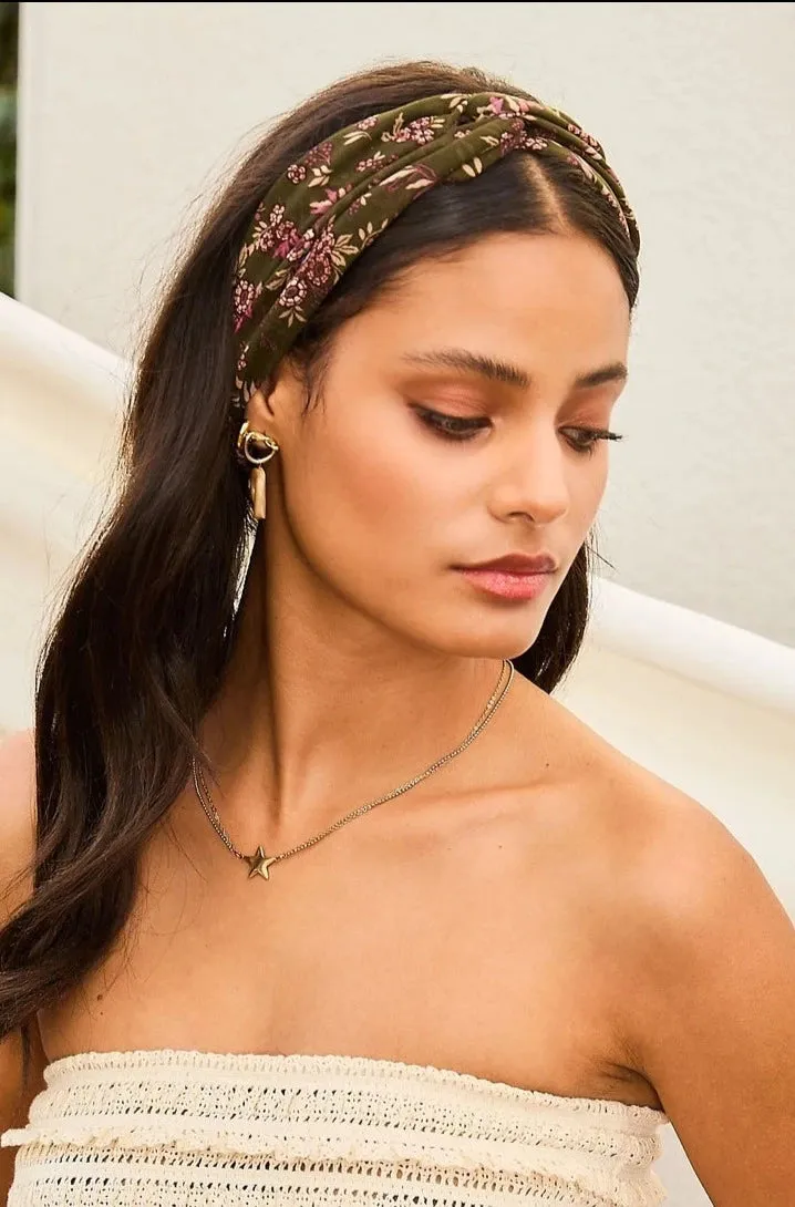 The Floral Print Hairband - Olive
