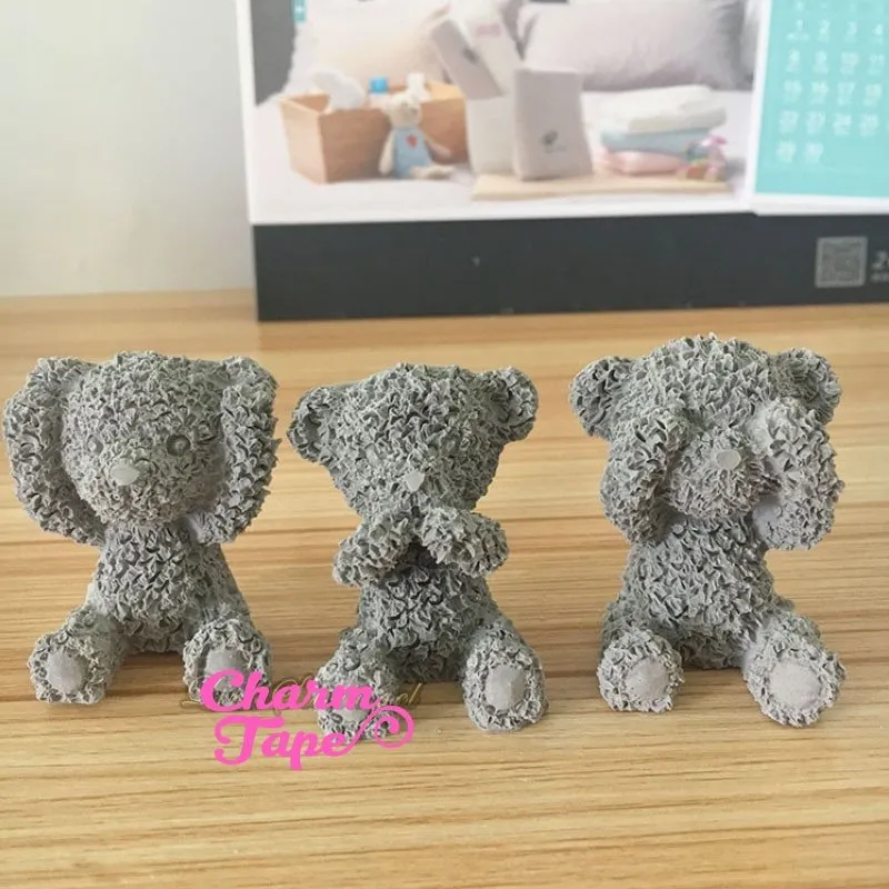 Three Wise Bears silicone mold Food Graded for uv resin /cake/ fondant flexible mold H3895 hear/see/speak no evil
