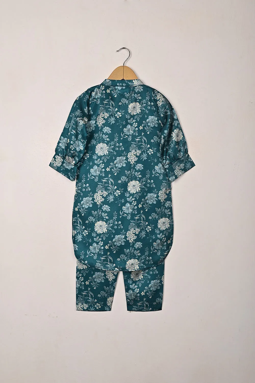 TKF-302-Turqoise - Kids 2Pc Digital Silk Co-Ord Set