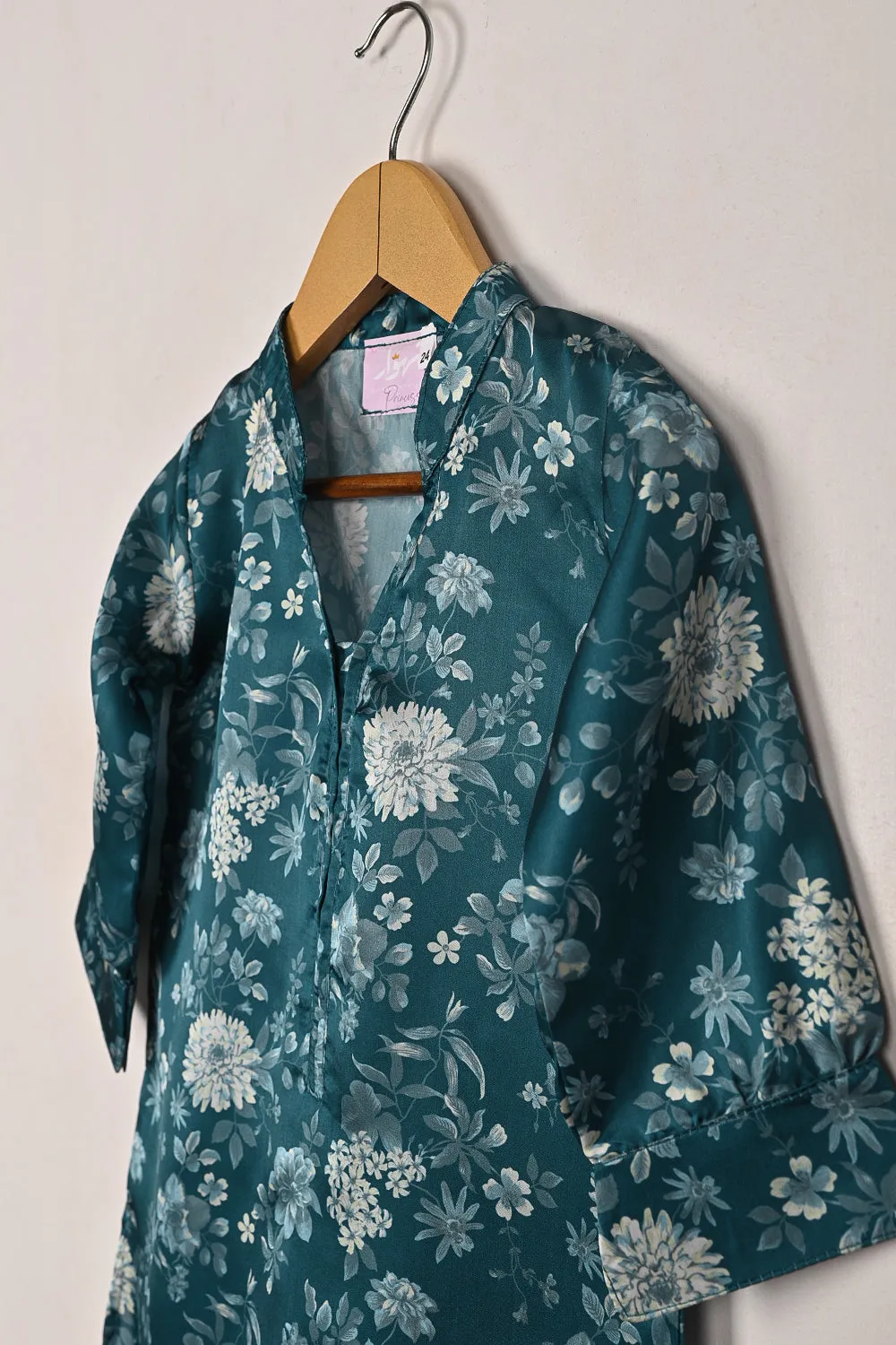 TKF-302-Turqoise - Kids 2Pc Digital Silk Co-Ord Set