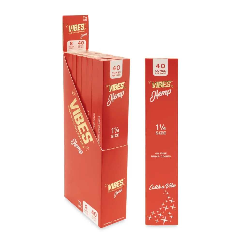 Vibes - Hemp 1 1/4 Cones - 8 Cones Per Pack - (40 Count Per Display)