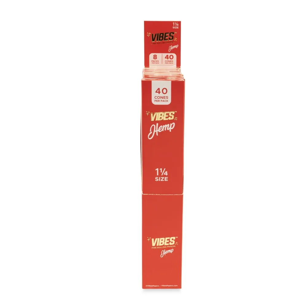 Vibes - Hemp 1 1/4 Cones - 8 Cones Per Pack - (40 Count Per Display)
