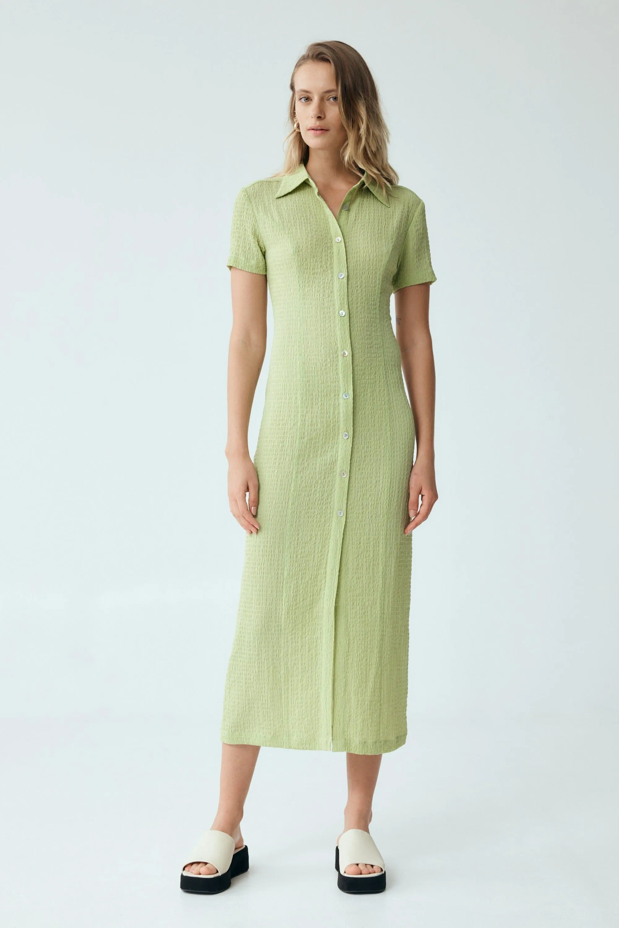 WAFFLE MIDI SHIRT DRESS | MINT