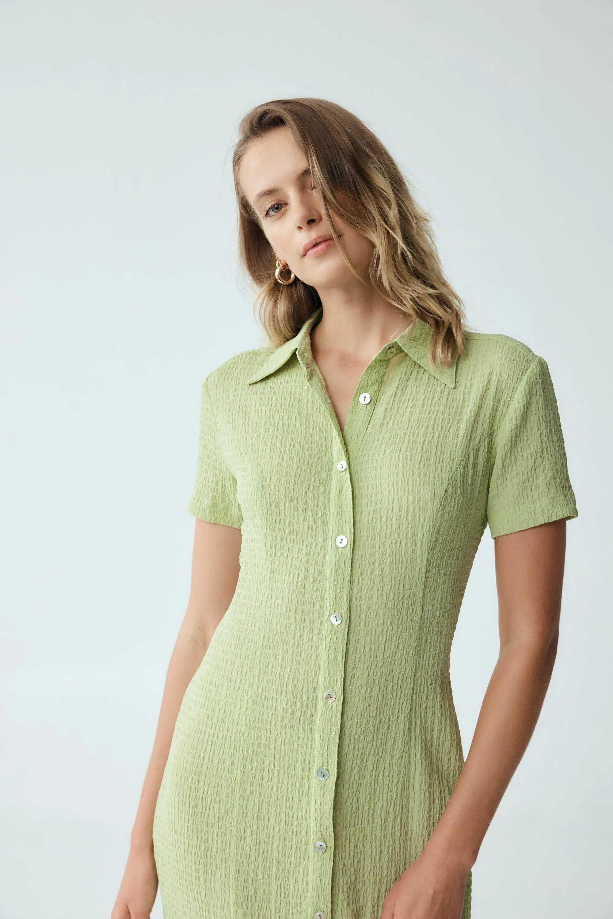 WAFFLE MIDI SHIRT DRESS | MINT