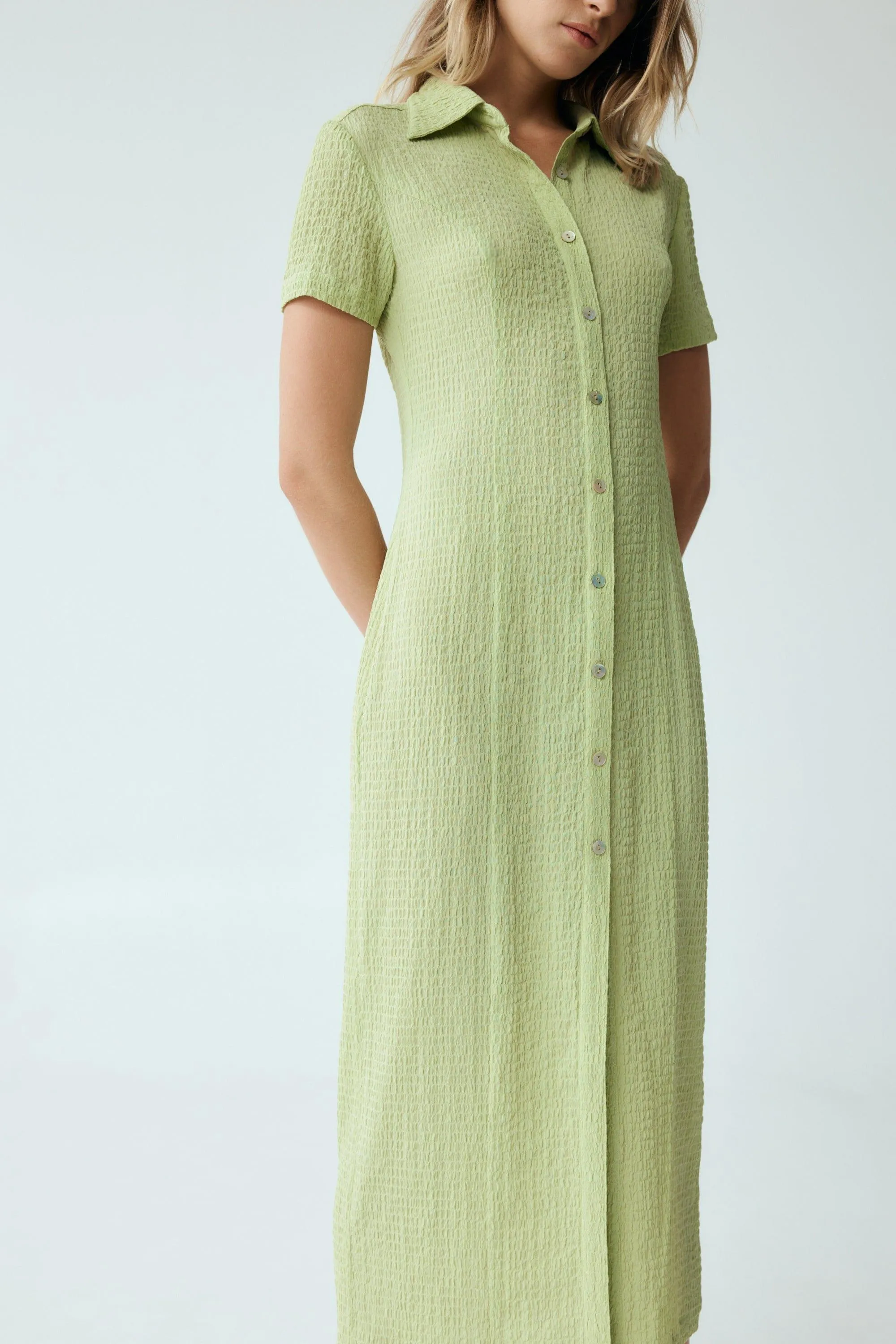WAFFLE MIDI SHIRT DRESS | MINT