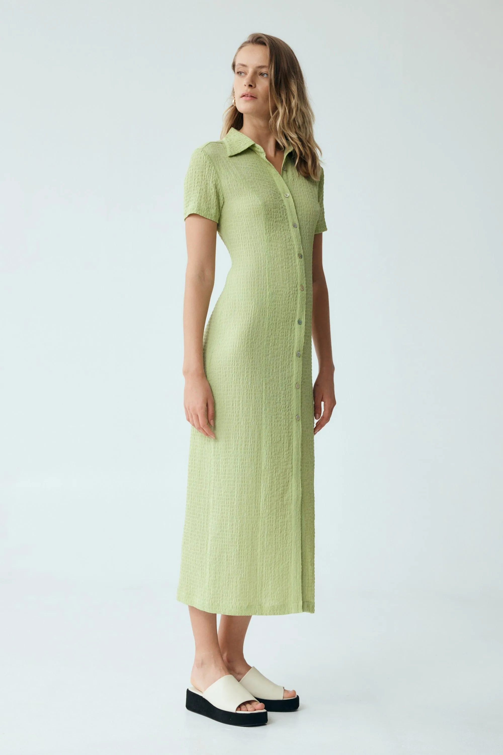 WAFFLE MIDI SHIRT DRESS | MINT