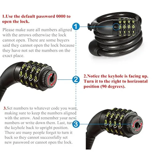 Wintech Combination Lock With Mounting Cycle Holder (Black, Coated Finish)
