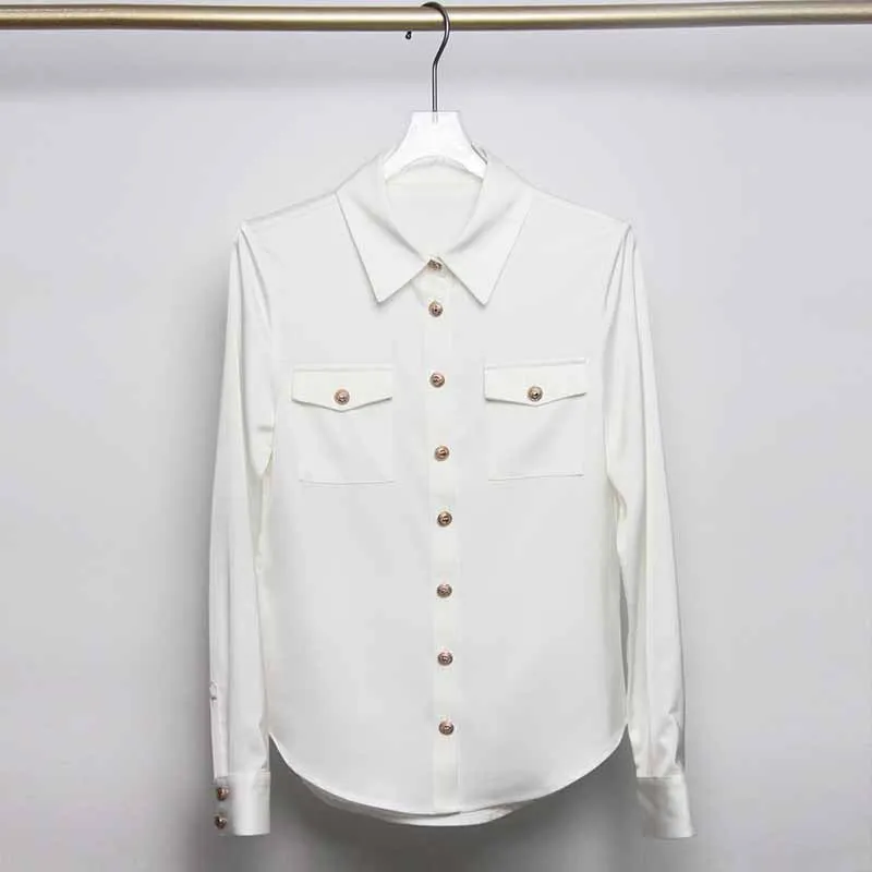Women Long Sleeve Soft Shirt Casual Satin Blouse Loose Shirt