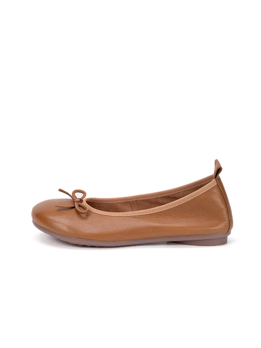 Women Summer Casual Solid Leather Bowknot Shoes