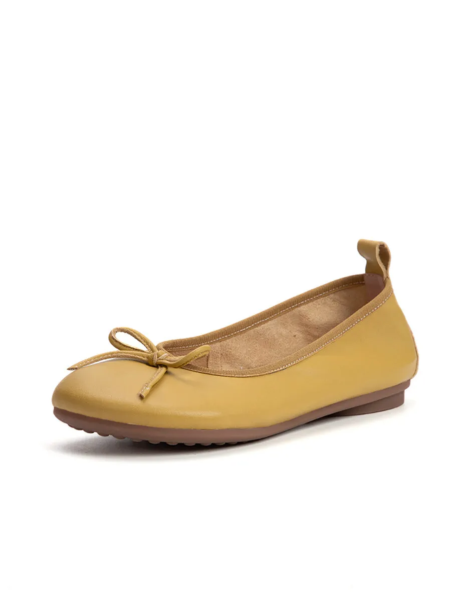 Women Summer Casual Solid Leather Bowknot Shoes