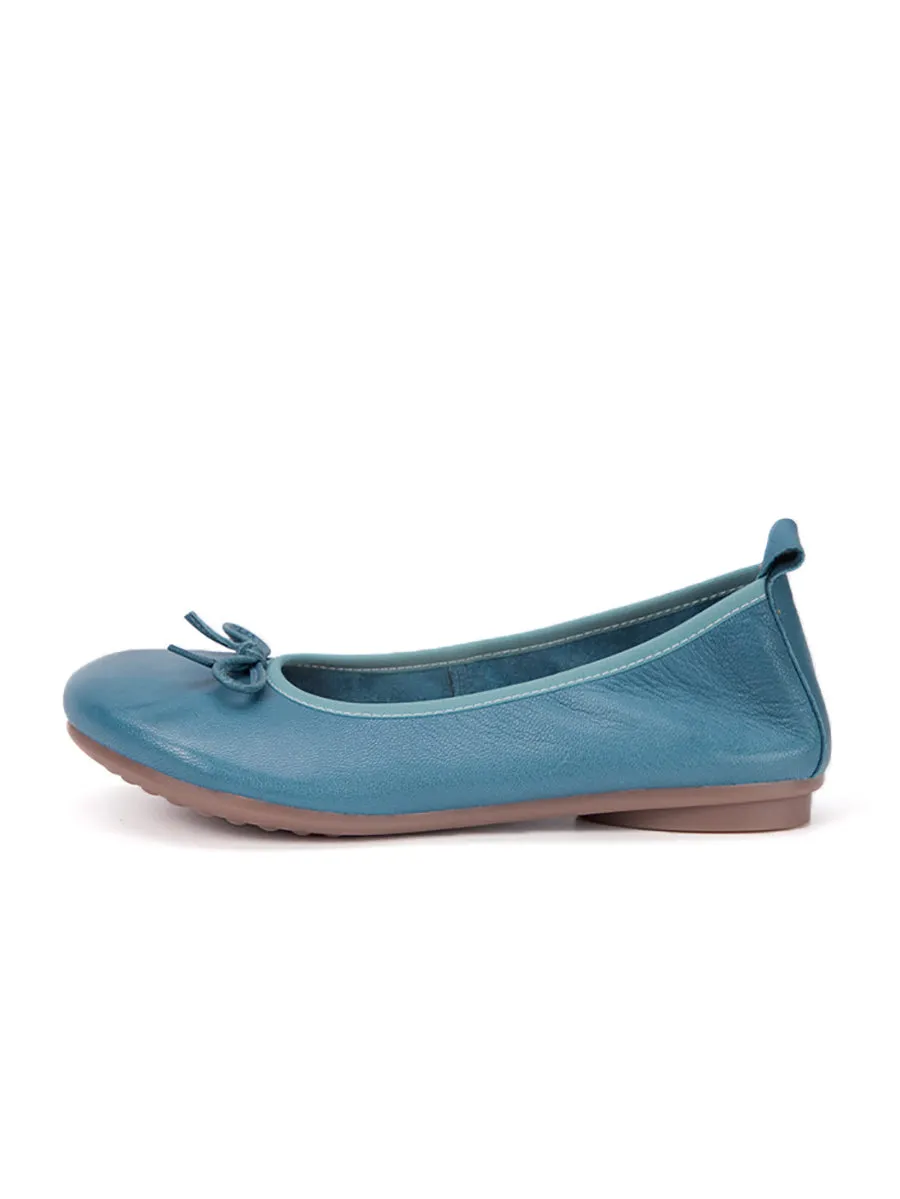 Women Summer Casual Solid Leather Bowknot Shoes