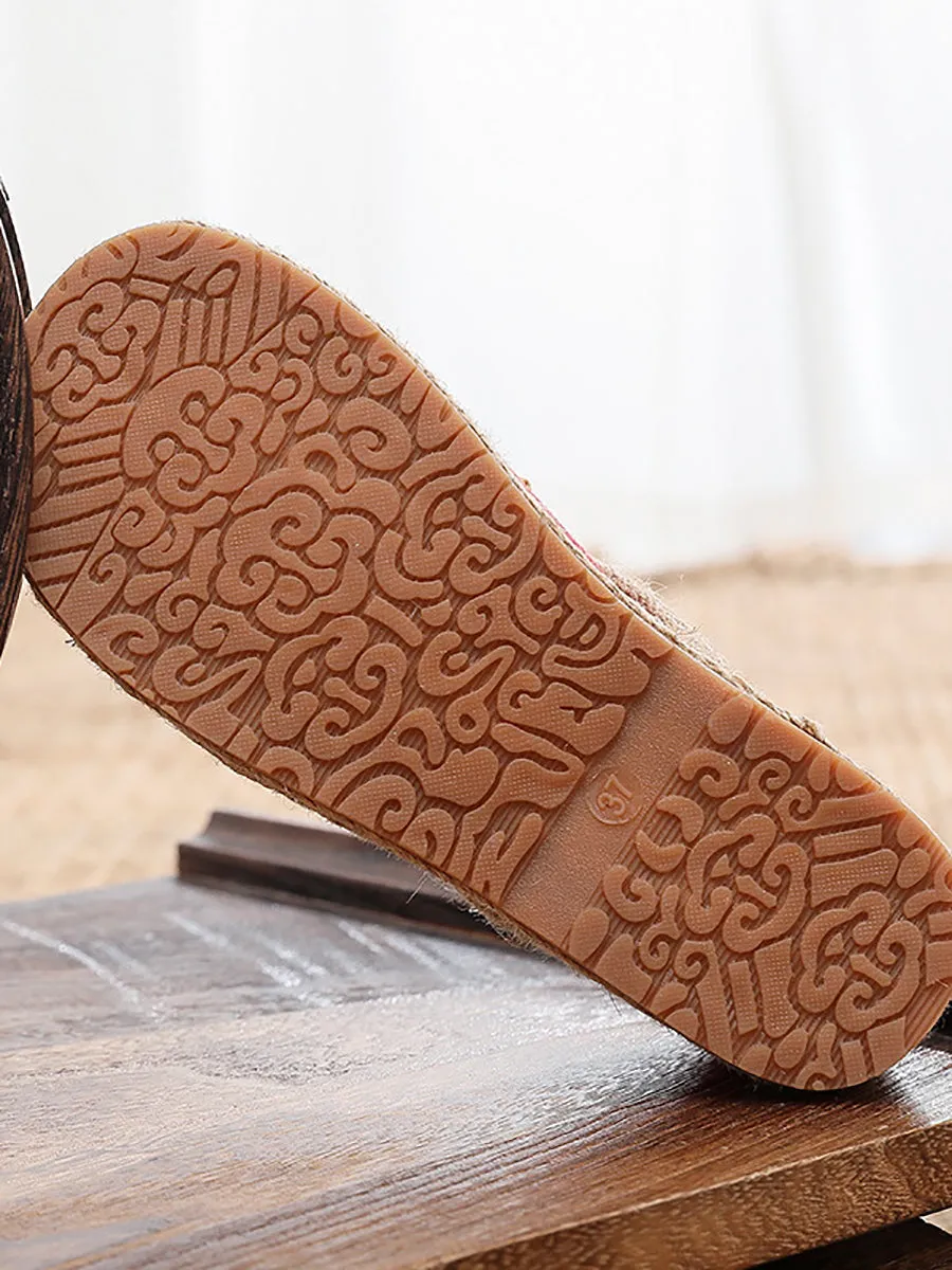 Women Summer Ethnic Ribbon Flower Cloth Flat Shoes