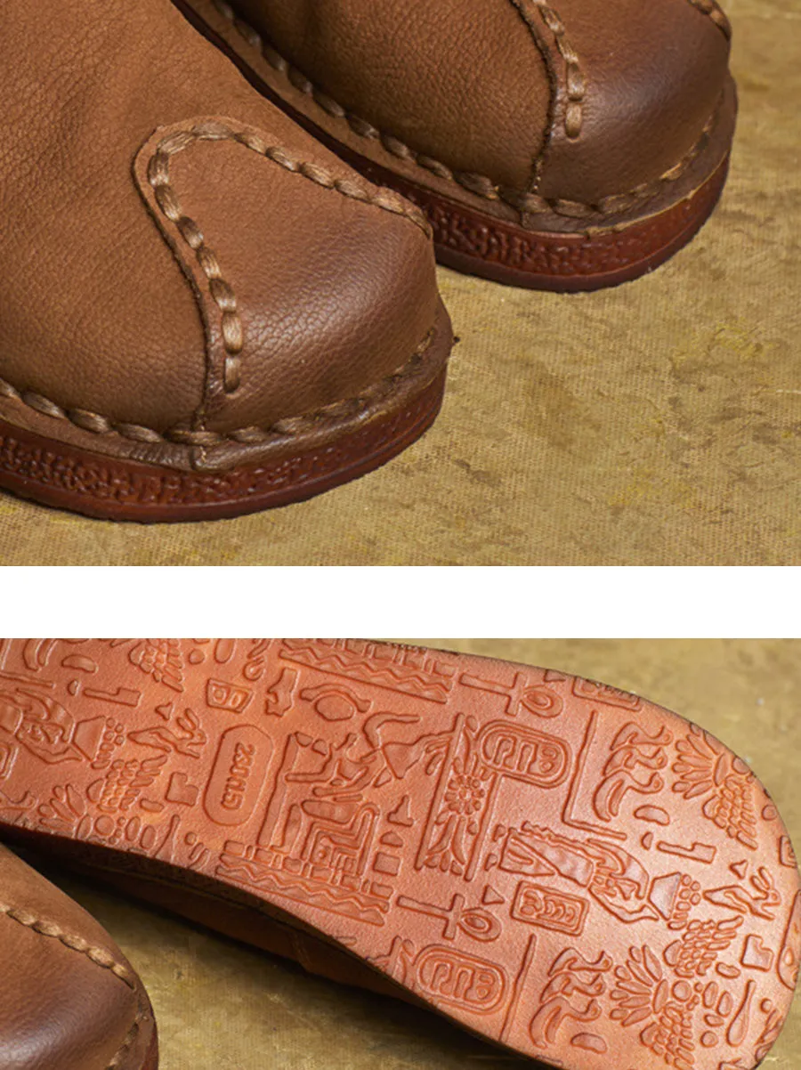 Women Vintage Leather Spliced Flat Shoes