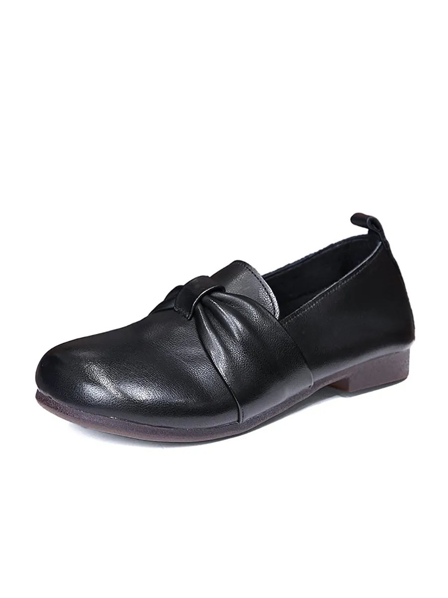 Women Vintage Soft Leather Knot Low Heel Shoes