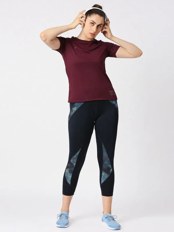 Women Wine Solid Regular Fit Sports T-Shirt - Ventura Tee-WN