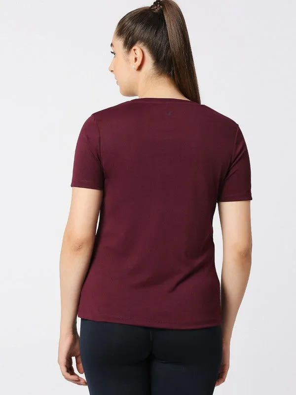 Women Wine Solid Regular Fit Sports T-Shirt - Ventura Tee-WN