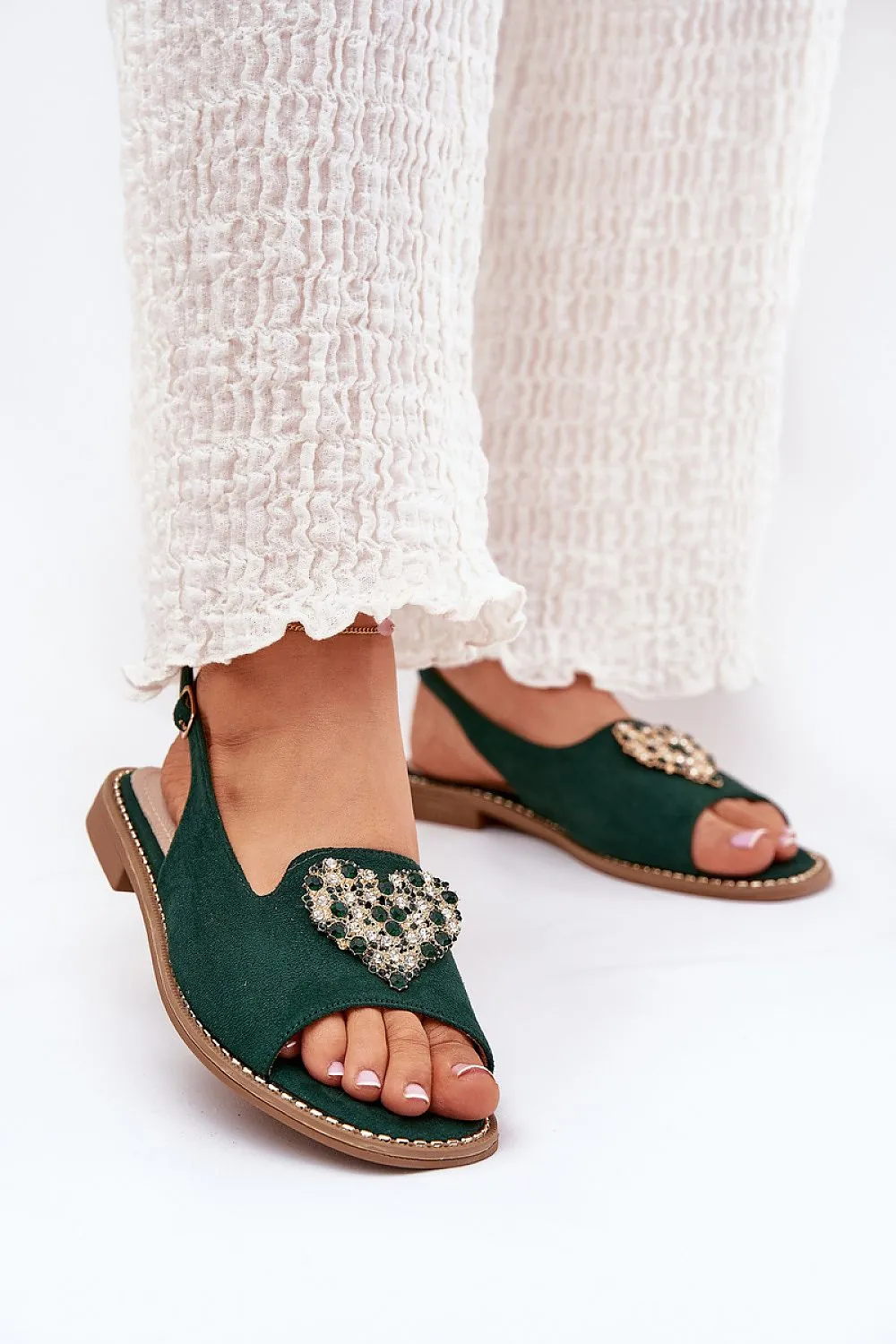 Women's flat heel decorative heart sandals