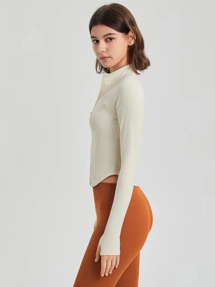 Women's Slim Fit Zip-Up Yoga Jacket – Long Sleeve Sports Top for Running & Fitness