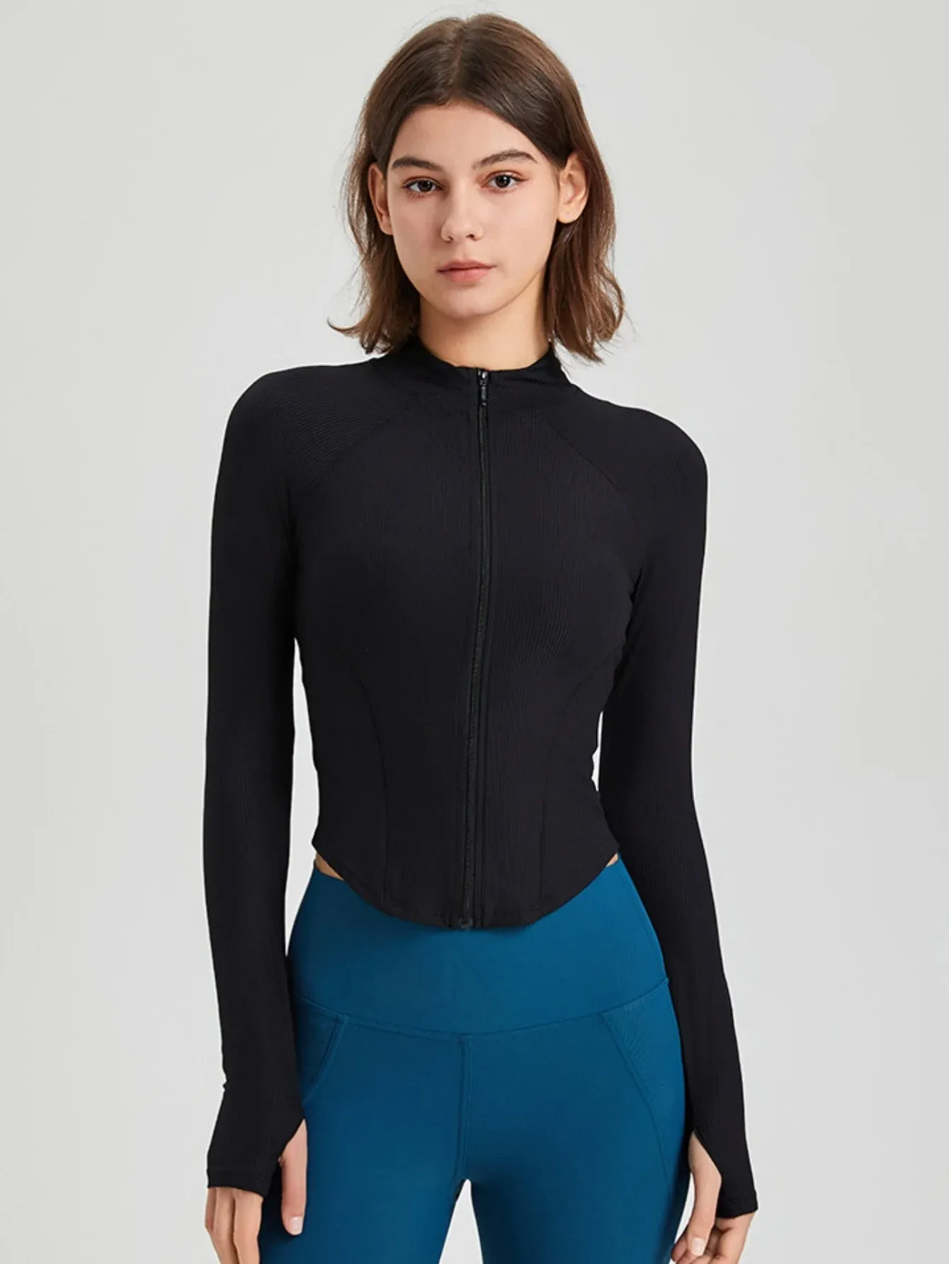 Women's Slim Fit Zip-Up Yoga Jacket – Long Sleeve Sports Top for Running & Fitness