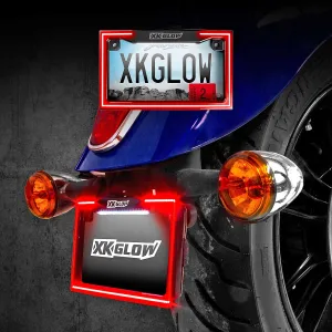 XK GLOW XK034018-W Motorcycle LED License Plate Frame w/Running Turn & Brake