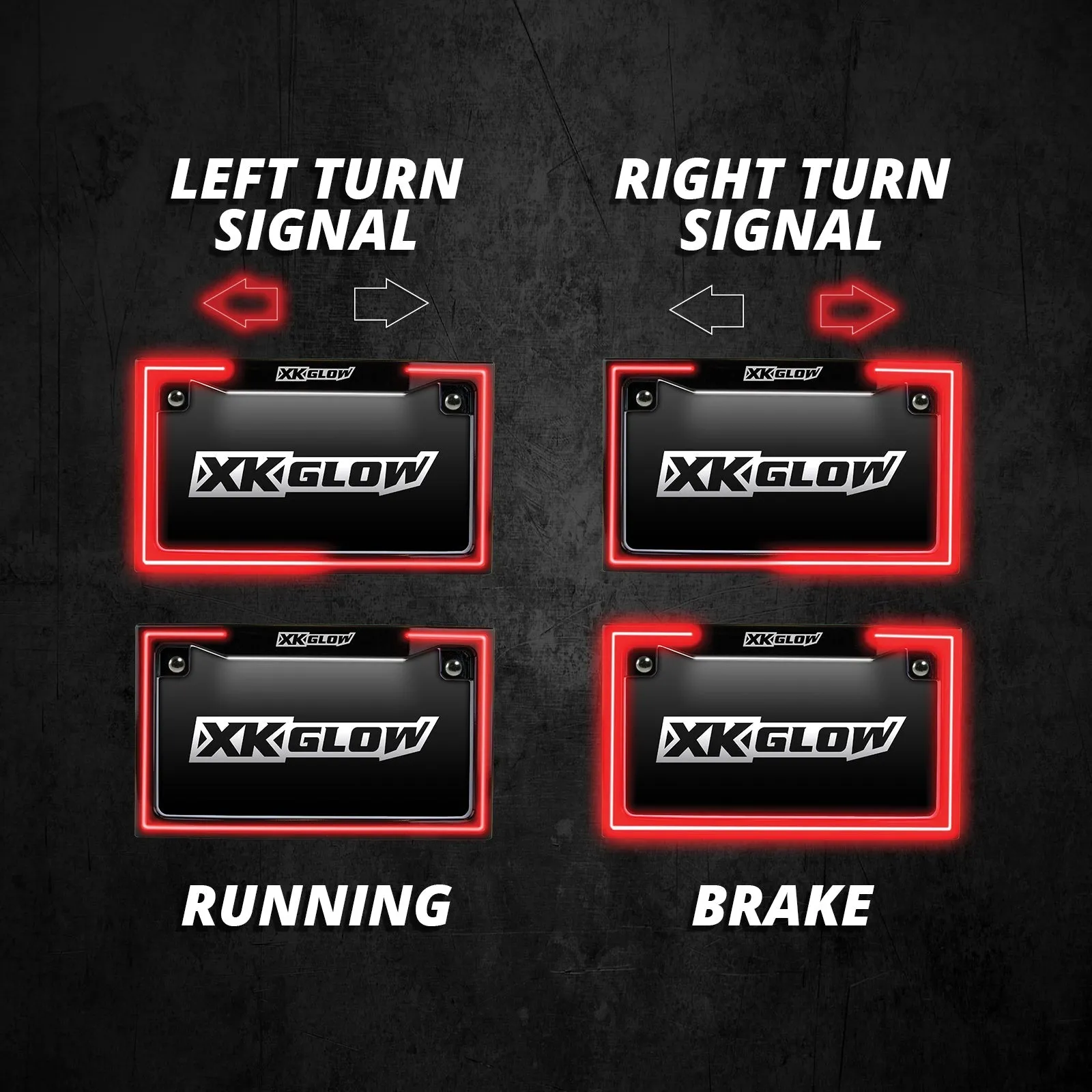 XK GLOW XK034018-W Motorcycle LED License Plate Frame w/Running Turn & Brake