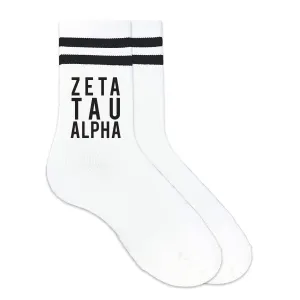 Zeta Tau Alpha Black Writing Striped Crew Socks